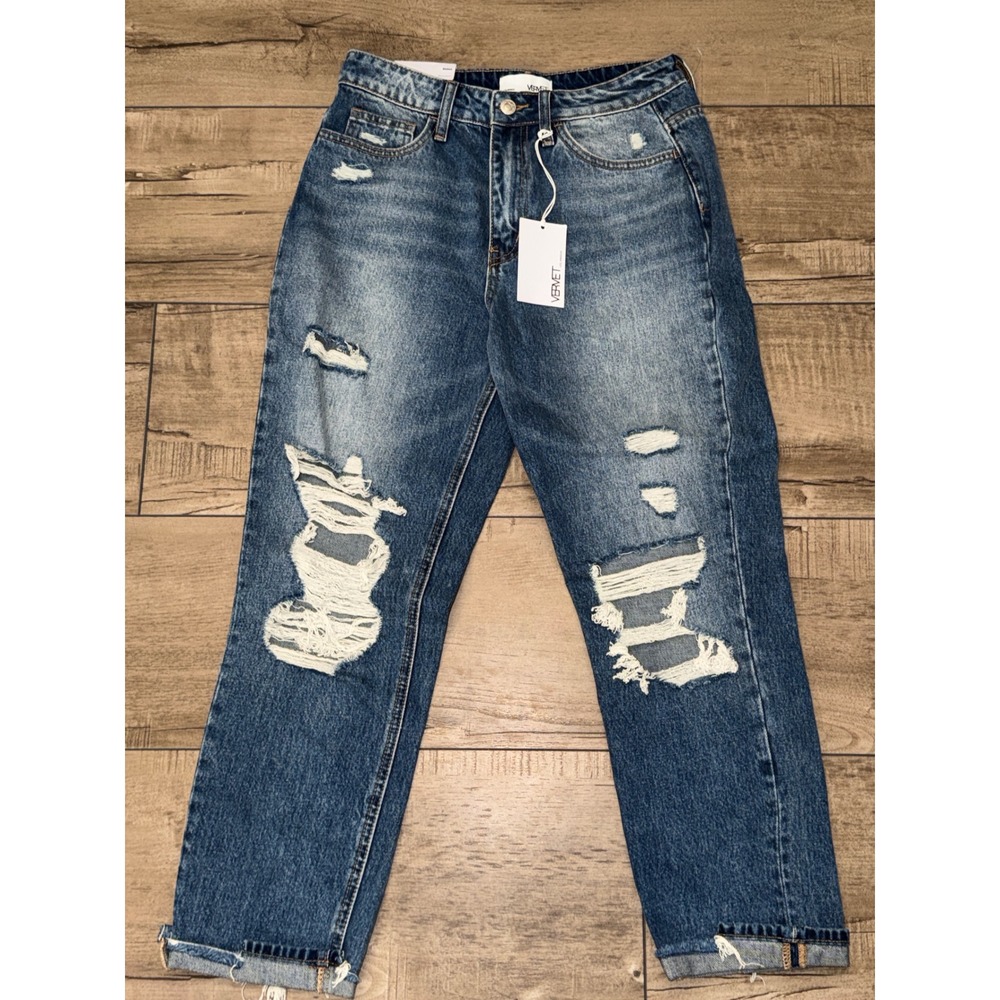 Vervet Los Angeles Emma Distressed Mom Jeans Medium Wash High Rise Size 27 NEW